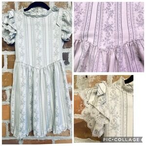 Vintage Haloette Girls Floral Lace Prairie Dress Size 10 Victorian Cottagecore